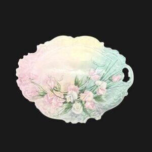 Vintage Limoges France Floral Sweet Pea Gold Trimmed Oval Platter